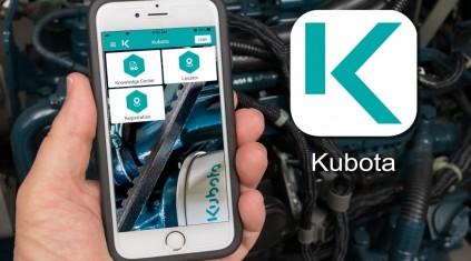 hand holding a smart phone using the Kubota Engine America mobile app
