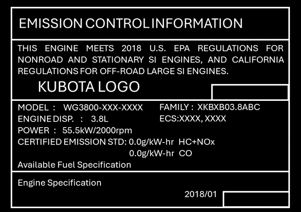 Kubota Engines Offroad Large Si Engine Label