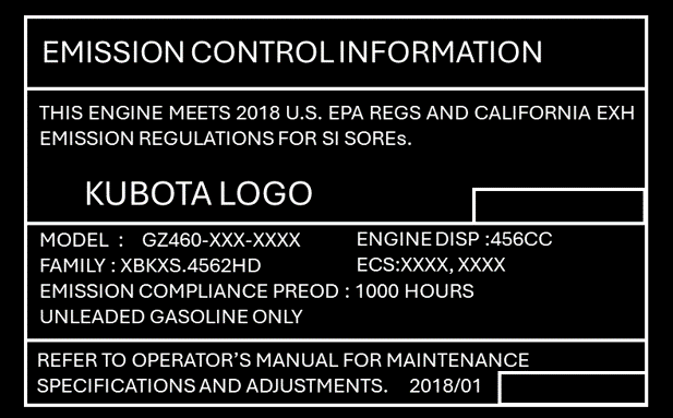 Kubota Engines Si Sores Engine Label